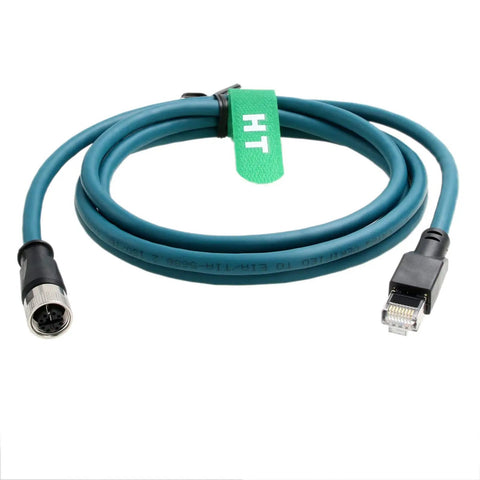 Rugged Industrial M12 X Code 8 Pin Female to RJ45 Cat7e Ethernet Cable 1m 10 Gbps IP67 Waterproof with Gold Plated Contacts