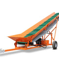 Gas Powered Firewood Conveyor With 19.7 Inch Wide PVC Belt, 31 Ft Long, 208cc 6.5HP Engine, Hydraulic Drive, Orange