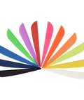 3 Inch Plastic Arrow Vanes TPU Fletchings For DIY Archery Bow in multiple colors, shown fanned out.