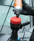 Forced Dual Action Polisher Adapter Kit With Three Polishing Pads For Cordless Drill applying compound on red pad near car