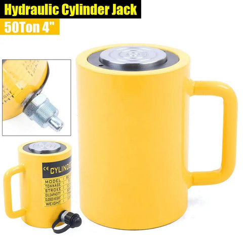 Beefy 50 Ton 4 Inch Stroke Hydraulic Cylinder Jack Ram 10000 PSI Single Acting Lift System With Chromium Plated Piston Heavy Duty Design For Auto Shop And Workshop Lightweight Yet Sturdy 635cc Capacity, yellow steel body