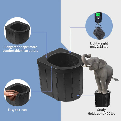Elongated Portable Toilet For Camping And Travel Home Like Comfort Sturdy Camp Commode For Adults with elephant illustration