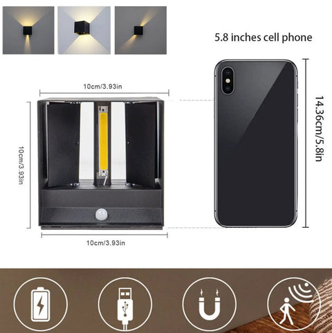 Rechargeable Wireless Wall Sconces Set of 2 With Motion Sensor, battery powered LED wall lights size comparison with smartphone