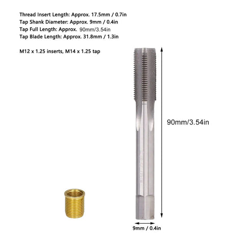 Thread Repair Tools Kit With Ten Pcs X1.25 Stainless Steel Inserts And M14X1.25 High Speed Steel Tap For Gasoline Engines And Generators Rethreaded Hole Repair Kit that fixes stripped threads fast no fuss and built for busy shops, M12 x 1.25 insert and 90mm tap