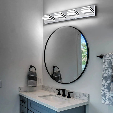 Four Light Chrome Bathroom Vanity Light Over Vanity 27 Inch LED Bath Bar Fixture 24W 6000K Daylight Modern Mirror Lighting Great For Makeup And Grooming