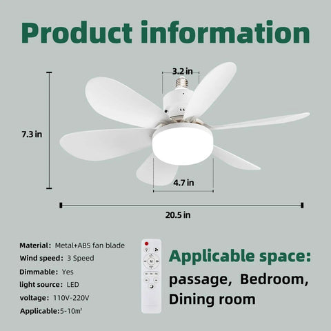 Bladeless Ceiling Fan With Lights And Remote Control Dimmable Enclosed Low Profile Mini Ceiling Fan Easy Install 3000K-6000K