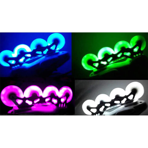 Dope Light Up Inline Skate Wheels 4 Pack in 62mm 64mm 68mm 70mm 72mm 76mm 80mm Sizes glowing blue, green, pink, white