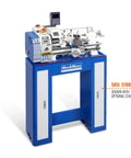 1.5 Inch Spindle Bore Metal Lathe With DRO, 8x16 Inch Benchtop Lathe, 1.5 HP Brushless Motor, Variable Speed 0-2500 RPM, on stand