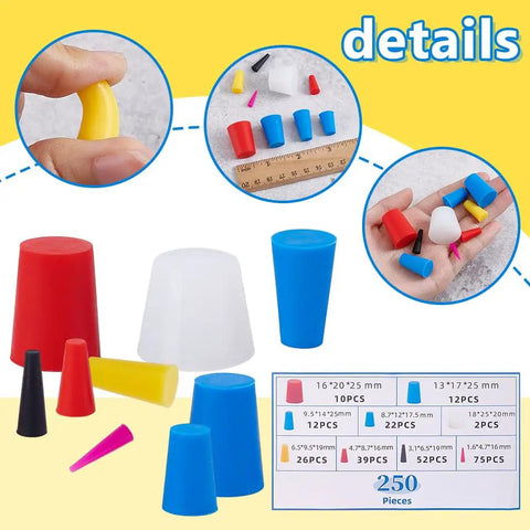 Super Rad 250 Piece Silicone Tapered Plug Assortment Kit With Nine Sizes From One Fifteenth Inch To One Inch Perfect For Coating And Painting Projects Plus A Snazzy Storage Box For Every DIYer And Pro, assorted silicone plugs