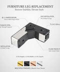 Diagram of L Shaped Stainless Steel Furniture Leg Replacement For Sofas Beds Cabinets And More, 13 By 3.3 By 1.6 Inches, Heavy Duty
