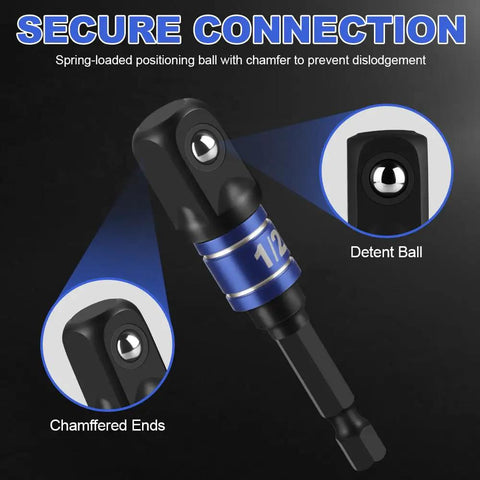 Heavy Duty 3 Piece Impact Socket Adapter Set With One Quarter Inch Hex Shank Chrome Vanadium Steel Drill Extension Includes One...
