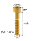 Titanium DIN912 M8x35mm Square Head Hex Socket Bolts Grade 5 6AL4V Gold Finish 1.25mm Pitch with dimensions labeled