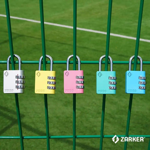 3 Digit Padlock For School Locker Gym Sports Fence Toolbox Case Outdoor Pink With 1000 Possible Codes And Four Pin Security For Serious Theft Protection And Peace Of Mind Lock It Down, pink padlock on green fence.