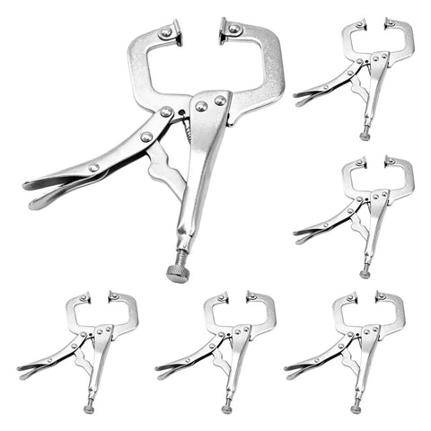 Axgsrv Heavy Duty 6 Inch Locking C Clamps With Swivel Pads, stainless steel, for woodworking and welding projects.