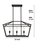 Farmhouse Linear Pendant Light Fixture For Kitchen Island Black 3 Light Cage Design Modern Contemporary Dining Room Lighting
