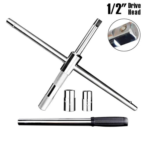 Telescoping 23 Inch Universal Lug Wrench 4 Way Tire Iron Nut Wrench Set with Sockets and Storage Bag