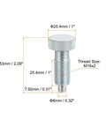 Kickass Rugged Two Pack Spring Plunger Pins M16x2 Thread With 8Mm Pin Diameter Solid Carbon Steel Build showing measurements and details.