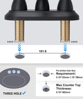 Mounting diagram for Matte Black 4 Inch Center Set Bathroom Faucet With 2 Handles, 360 Degree Swivel Spout, Vintage Vanity Style.