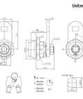 Technical drawing of Same Key Tubular Cam Lock For Mailbox, Furniture, And Drawer Doors, Swivel Tongue Lock 1001XS F, 1 Pack.