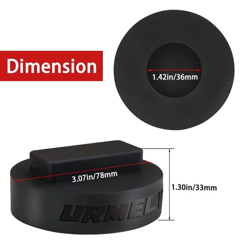 Dimensions of Dual Use Lifting Axle Saddle Adapter Pads, 2 Pack For BMW X3 X5 X6 X7 And Mini, with 1.42 inch recess.