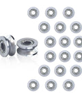 Premium Carbon Steel V Groove Bearings 20 Pack Double Shielded Pulley Rollers for Linear Guide Rails displayed in a set.