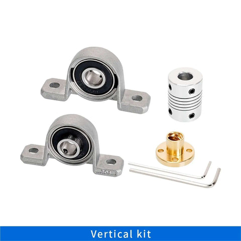 Awesome T8 Lead Screw Kit With 8mm Pitch Vertical Setup Including Smooth Coupling And Sturdy Bracket Support Bearing Assembly For Horizontally Mounted Trapezoidal Drive Systems That Make Projects Fly, vertical kit with bearings, coupler and wrench