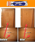 The Real Deal Almond Stick Wood Scratch Remover Kicks Light Scratches And Stains To Curb On Furniture And Hardwood Floors Quick Touch Up Kit For Cabinets Sweet Restoration Solution used on cabinet surfaces, showing before and after results.