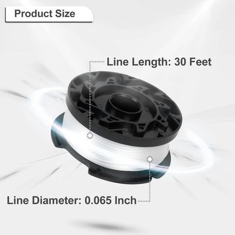 Three Pack AF-100 Weed Eater String Replacement Line For Black Decker Trimmers, featuring a 30 ft spool, 0.065 inch diameter line.