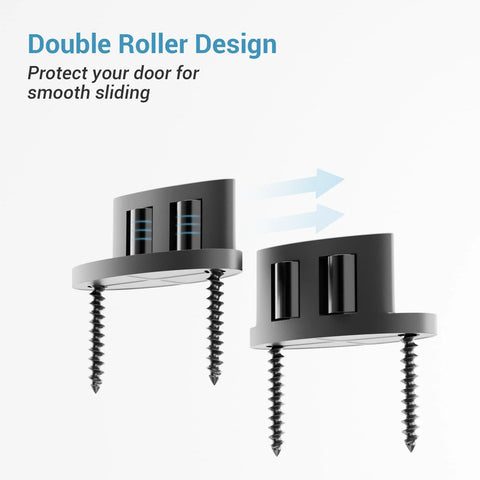 Sliding Barn Door Floor Guide With Adjustable Rollers, Double-Sided Bearing Design, Floor Mounted Black Finish, Space-Saving Aluminum Alloy Bottom Guide For Smooth, Quiet Door Operation And Door Protection.
