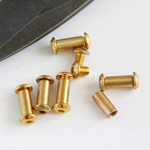 10 Pieces Brass Knife Handle Rivets Set For 5mm Holes With Round Head Hex Bolts Pins Screws Locks Great For DIY Knife Making And Custom Handle Builds