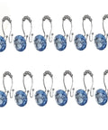 Blue Stainless Steel Shower Curtain Hooks With Rhinestones Rust Resistant Double Glide Rings 12 Piece Set