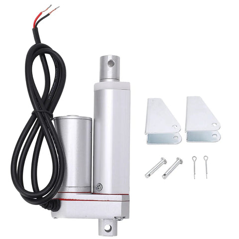 24V Linear Electric Actuator With 50mm Stroke And DC Motor featuring remote control, cables, and mounting brackets.