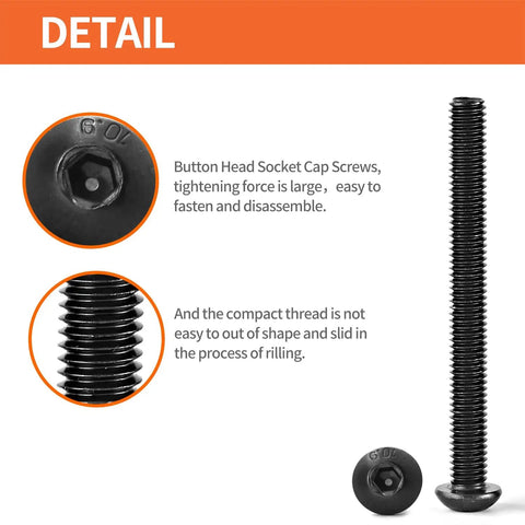 Pro Shop Ready M6 Socket Head Cap Screw Assortment Pack shows button head and threading detail of black oxide fastener.