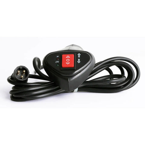 3 Pin Male Plug Electric Winch Remote Controller With 11.48 Foot Connector Cable Easy Install Plug And Play For Atv Utv Off Road Vehicle shown with buttons and black housing.