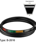 Real Deal B2616 B103 Drive V Belt With 103 Inch Inner Length Thick Rubber Transmission Strap Built Tough For Heavy Machinery Zero Slip Grip And Reliable Performance, showing cross-section dimensions and markings.
