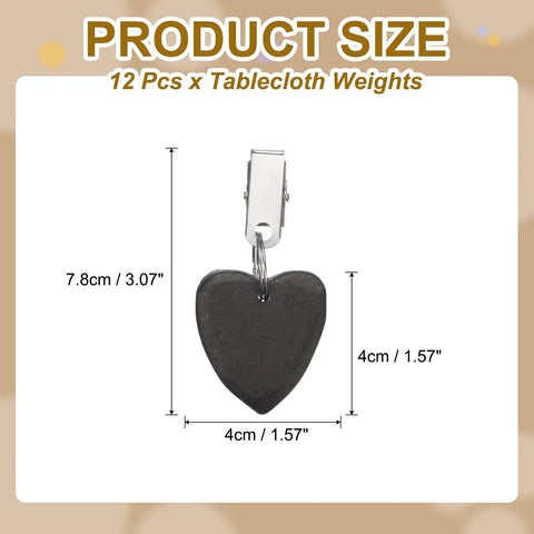 Tablecloth Weights With Metal Clips 12 Piece Set Heart Shaped Pendant Weights 4x4cm for outdoor use