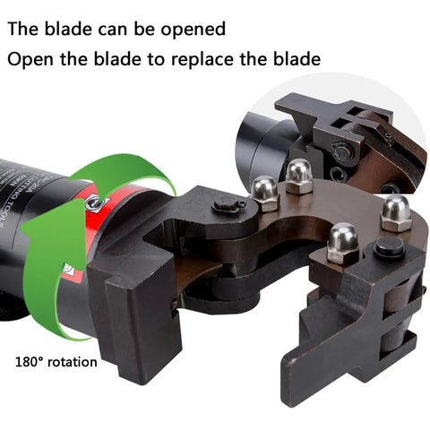 Heavy Duty Hydraulic Cable Cutter Pliers With 6 Ton Cutting Capacity For Ropes And Wires adjustable blade showing 180-degree rotation feature.