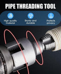 Hoehew Electric Pipe Threader Kit With Internal And External Cutting For One Half Inch And Three Quarter Inch Pvc And Ppr Pipes Upgraded Drill Compatible Re threading Tool Precision Dies showing pipe threading tool close-up.