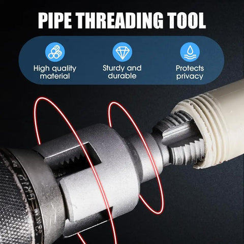 Hoehew Electric Pipe Threader Kit With Internal And External Cutting For One Half Inch And Three Quarter Inch Pvc And Ppr Pipes Upgraded Drill Compatible Re threading Tool Precision Dies showing pipe threading tool close-up.