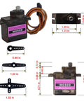 MG90D 4 Pack 9G Digital Micro Servo with Full Metal Gears, dimensions and parts, ideal for Arduino RC projects, 270 degree sweep