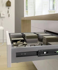 Workhorse 10 Inch 3 Pairs Push To Open Drawer Slides Heavy Duty Full Extension Side Mount Ball Bearings installed in drawer.