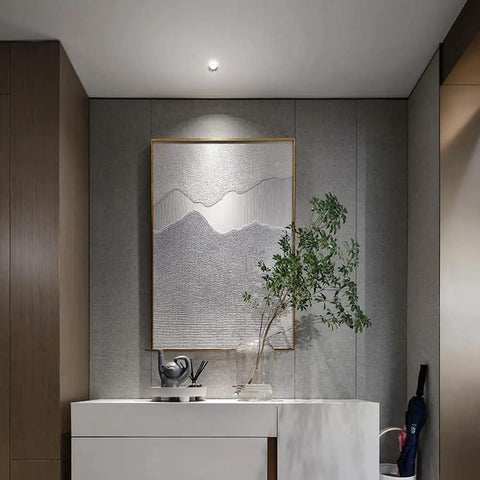Top Shelf Slick Led Mini Downlights 5W Recessed Can Ceiling Fixtures Deep Antiglare Cob Core Heavy Duty Aluminum Housing Practical For Any Room 5 Pack Cool White Super Bright Setup illuminating a modern living space with wall art.