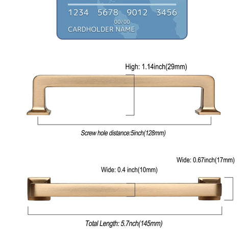 Diagram of 10 Pack 5 Inch Cabinet Handles In Champagne Bronze For Kitchen And Dresser Drawers showing dimensions and measurements