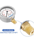 MEASUREMAN air pressure gauge with solid brass 1/4 NPT fitting; analog 0–15 psi dial for heater testing