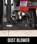 Front/underside view of a Skil 7-1/4-inch circular saw base plate with inch ruler markings on red housing.