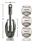 Heavy Duty Survival Grappling Hook With Four Stainless Steel Folding Claws next to three stacked baseballs showing dimensions.