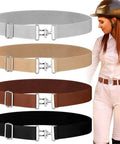 Elastic Horse Riding Belt With Hook Buckle For Stable Comfort Waist Strap, shown in four colors on an equestrian model.