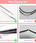 Comparison of Fifty Pack Waxed Cotton Necklace Cords With Clasp 24 Inch Bulk, showing adjustable chain and smooth texture vs unextendable stiff cords.