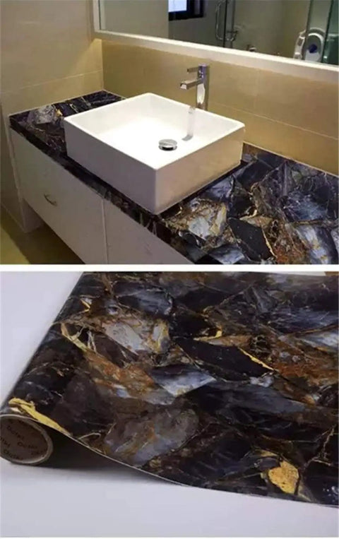16x120 Black And Gold Marble Wallpaper No Mess Peel And Stick Self Adhesive Backsplash For Kitchen Counters And Shelves