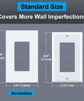 Front view of 20 Pack Dope Matte Snow White USWP6 One Gang Screwless Wall Plate Decor Outlet Cover And Switch Plate with dimensions.